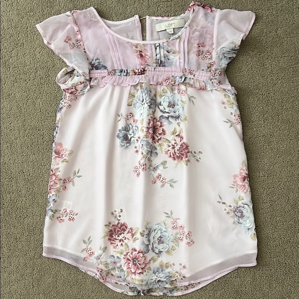 LOFT Pastel Floral Top with Ruffle Details